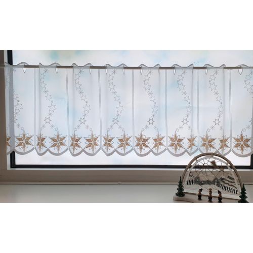 4028298309007 - Scheibengardine STICKEREIEN PLAUEN Sternenglanz Gr 1 gold (goldfarben weiß) B95cm H35cm Voile Polyester Gardinen