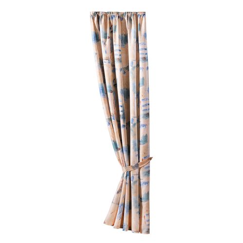 4005385839180 - Vorhang WECKBRODT Matteo Gr 1 beige (sand blau) B140cm H145cm Polyester Gardinen Satin bedruckt leichte Qualität mit Raffhalter Gardine Store
