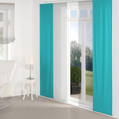 4004567170844 - Schiebegardine WIRTH Dim out Gardinen Gr 145 cm Paneelwagen 60 cm blau (türkis) Paneelwagen Gardine inkl Beschwerungsstange