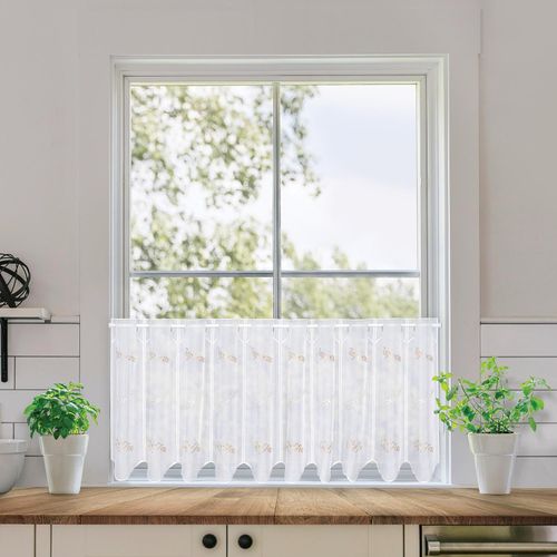 4007863711612 - Scheibengardine Hanna nach Maß Gr 1 weiß (weiß beige) B80cm H45cm Voile Polyester Gardinen SB-Bistro Hanna nach Maß