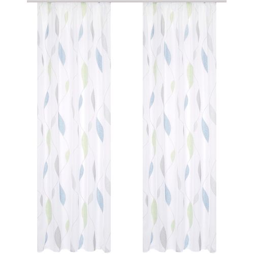 4056751475051 - Vorhang HOME WOHNIDEEN PAOLO Gr 1 blau (blau grün) B140cm H145cm Voile Polyester Gardinen 2er Pack Kräuselbandschal PAOLO bedruckt