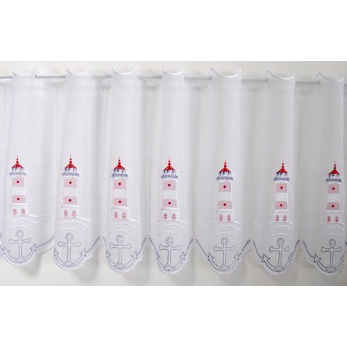 4028298291845 - Scheibengardine STICKEREIEN PLAUEN Leuchtturm Gr 1 bunt B95cm H40cm Voile Polyester Gardinen mit echter Plauener Spitze Stickerei