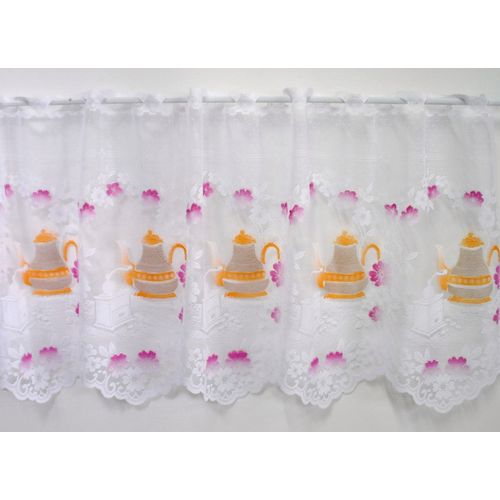 4028298294709 - Scheibengardine STICKEREIEN PLAUEN Panneau Kaffeeservice Gardinen Gr 50 cm Stangendurchzug 90 cm bunt Scheibengardinen transparent Gardine