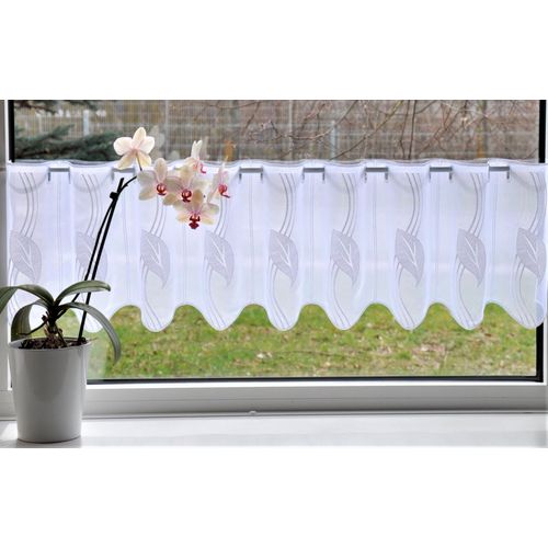 4028298317422 - Scheibengardine STICKEREIEN PLAUEN Blätter Gr 1 weiß B95cm H30cm Polyester Gardinen
