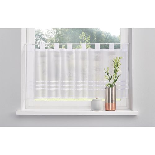 6920192977697 - Scheibengardine MY HOME Kira Gr 1 weiß B90cm H30cm Voile Polyester Gardinen mit einseitig aufgenähten Satinbändern Querstreifen