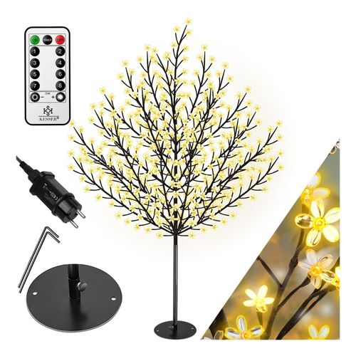 4260598878474 - Kirschblütenbaum mit Fernbedienung Lichterbaum Indoor Outdoor Metallfuß Stabil Weihnachten Beleuchtung Leuchtbaum Warmweiß 180cm - Schwarz - Kesser