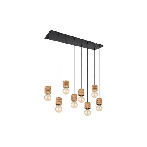4059157183414 - Etc-shop - Esstischlampe hängend Holz Pendelleuchte Esstisch Holz Holzlampen Decke hängend Metall mdf schwarz 8x E27 Fassung LxBxH 98 x 24 x 120 cm