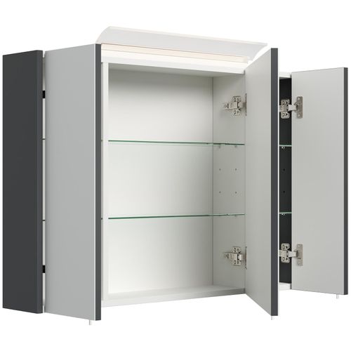 4251982674345 - Spiegelschrank 90cm inkl Design LED-Lampe und Glasböden weiss hochglanz