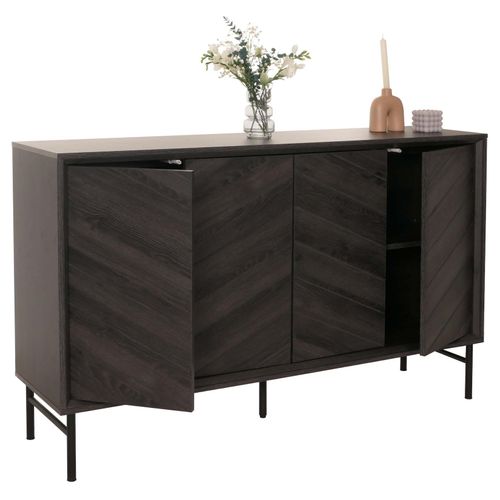 4057651645988 - Sideboard MCW-M50 Schrank Kommode Highboard Anrichte Massiv-Holz Mango 94x151x40cm ~ dunkelgrau