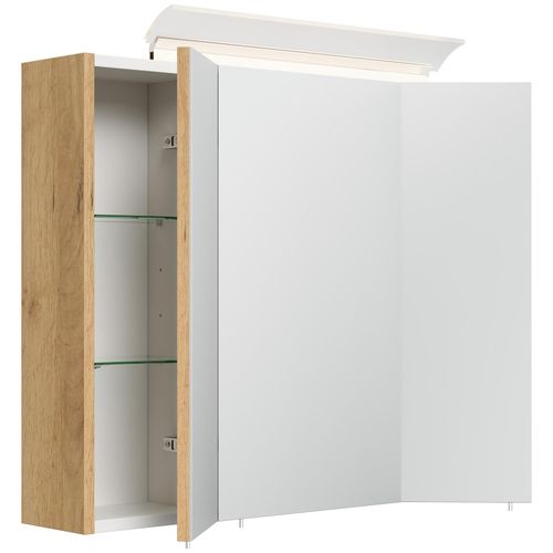 4251982674291 - Spiegelschrank 75cm inkl Design LED-Lampe und Glasböden weiss hochglanz