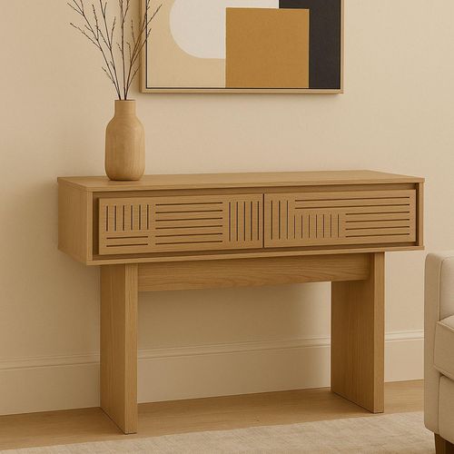 4057651770468 - Konsolentisch MCW-O31 Telefontisch Beistelltisch Ablagetisch Schublade Melamin 86x110x41cm ~ Ulme natur