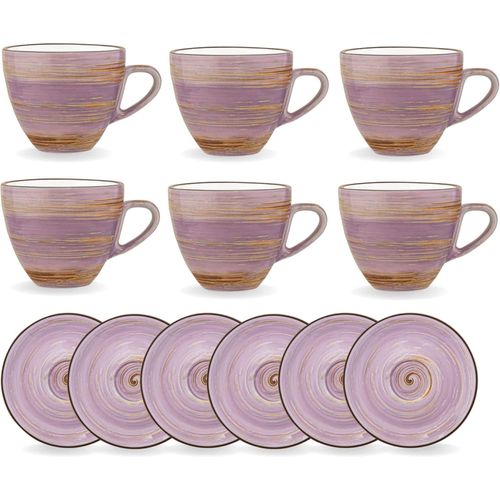 8682455436805 - SPIRAL Tassen mit Untertassen 6er-Set 300 ml – Elegantes Porzellan-Tassenset