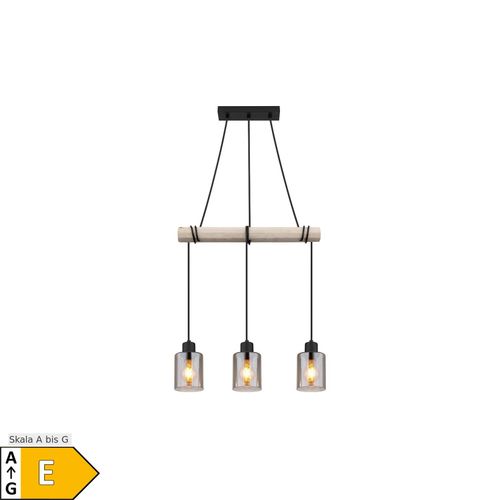 9007371494958 - - Hängeleuchte Pendelleuchte Holzpendellampe Holz Esszimmerlampe Hängelampe Esstisch Glas rauch 3x E27 LxH 98x130 cm
