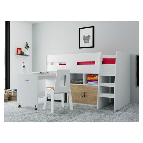 4255701934956 - Bett 90x200 cm Hochbett mit Schreibtisch