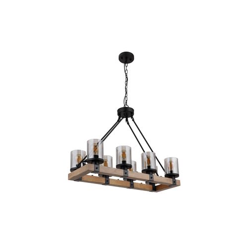 4059157339804 - Etc-shop - Hängeleuchte Pendellampe Hängelampe Wohnzimmerleuchte Esszimmerlampe Metall schwarz Holz Glas rauchfarben 8 Flammig E27 h 100 cm 4059157339804 - Etc-shop - Hängeleuchte Pendellampe Hängelampe Wohnzimmerleuchte Esszimmerlampe Metall schwarz Holz Glas rauchfarben 8 Flammig E27 h 100 cm