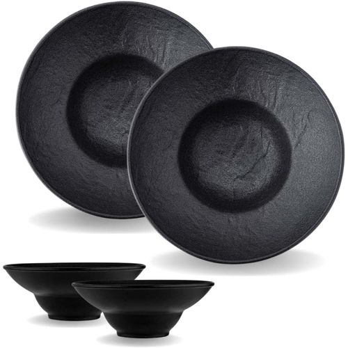 8682455435785 - Wilmax Tiefe Teller 225 cm - 1100 ml - 2er Set - Schwarz - Natursteinoptik 8682455435785 - Wilmax Tiefe Teller 225 cm - 1100 ml - 2er Set - Schwarz - Natursteinoptik