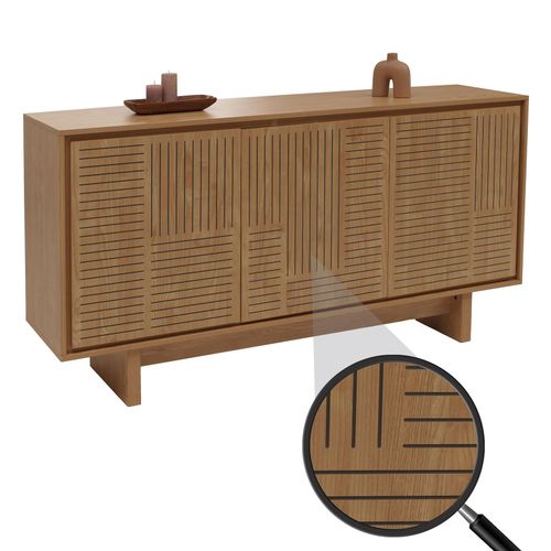4057651769936 - Sideboard MCW-O35 Schrank Highboard 3 Türen Staufächer Melamin 86x160x40cm ~ Ulme natur