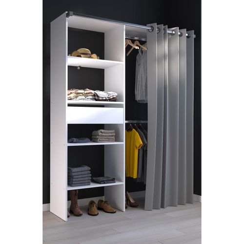 3170720610869 - Kleiderschrank mit Vorhang Bari 1 Weiß