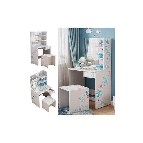 4066731272020 - Oskar-Store Kinderschminktisch Schneeflocke 55 x 103 cm Weiß Schminktisch mit Hocker