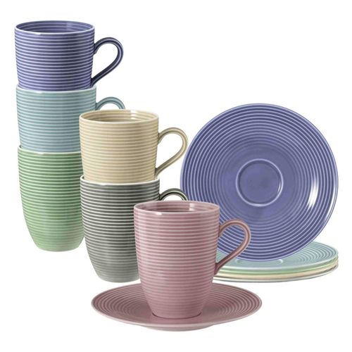 4262517044519 - Henkelbecher mit Untertassen Beat Color Glaze 350 ml 6er Set