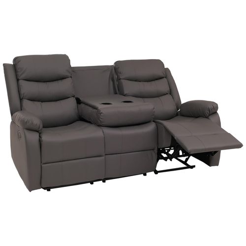 4057651839523 - 3er Kinosessel MCW-O62 Relaxsessel Fernsehsessel mit Armlehne Getränkehalter Liegefunktion Kunstleder ~ grau