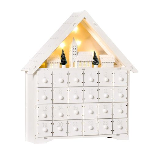 0012536984778 - Adventskalender Zum Befüllen 24 Schubladen Fächer Weihnachtskalender Mit Led-Lichtern 2-In-1-Design Weihnachtsdeko Weiß 39 X 9 X 42 Cm