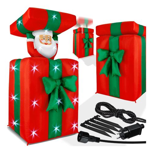 4260598879280 - KESSER® Aufblasbarer Weihnachtsmann Geschenk Nikolaus 152cm Groß Springt-aus-der-Box Weihnachten LED Beleuchtet Deko inkl Befestigungsmaterial Weihnachtsdekoration Weihnachtsdeko