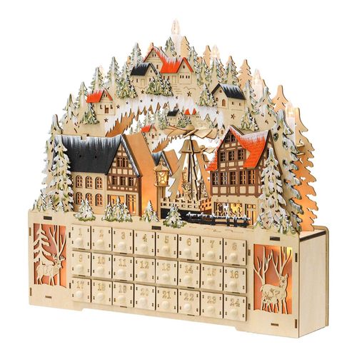 0052226769506 - Adventskalender zum Befüllen 24 Schubladen Fächer Weihnachtskalender mit LED-Lichtern Adventskalenderbox Weihnachtsdekoration DIY MDF Naturholz 45 x 9 x 425 cm