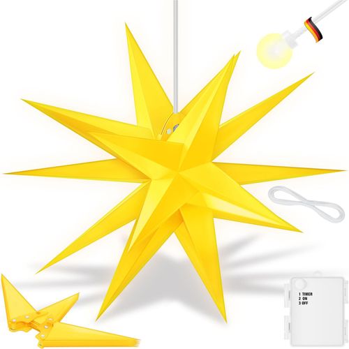 4260751948198 - KESSER® Leuchtstern 3D LED Weihnachtsstern mit Timer für innen und außen Adventsstern Beleuchtet hängend Stern + Warmweiß Licht Gelb   mit Timer   4260751948198 - KESSER® Leuchtstern 3D LED Weihnachtsstern mit Timer für innen und außen Adventsstern Beleuchtet hängend Stern + Warmweiß Licht Gelb   mit Timer