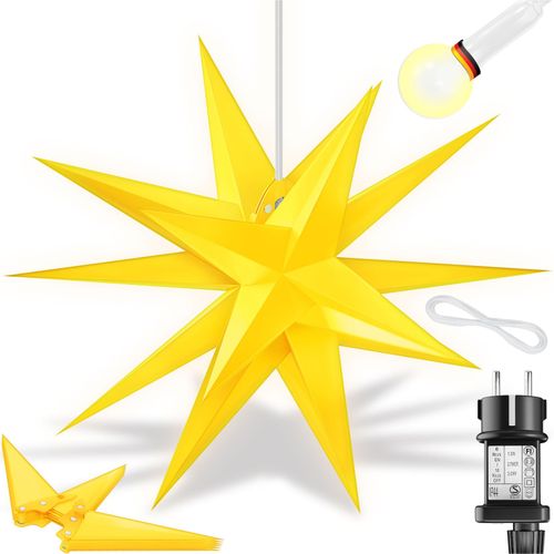 4260751948211 - KESSER® Leuchtstern 3D LED Weihnachtsstern mit Timer für innen und außen Adventsstern Beleuchtet hängend Stern + Warmweiß Licht 100cm   Gelb   mit 4260751948211 - KESSER® Leuchtstern 3D LED Weihnachtsstern mit Timer für innen und außen Adventsstern Beleuchtet hängend Stern + Warmweiß Licht 100cm   Gelb   mit