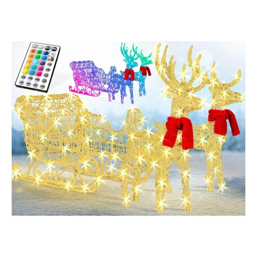 4255598301923 - KESSER® 240er LED Rentiere mit Schlitten weiß Timer Weihnachtsbeleuchtung für außen und innen Weihnachtsfigur Weihnachtsdekoration BuntRGB LED