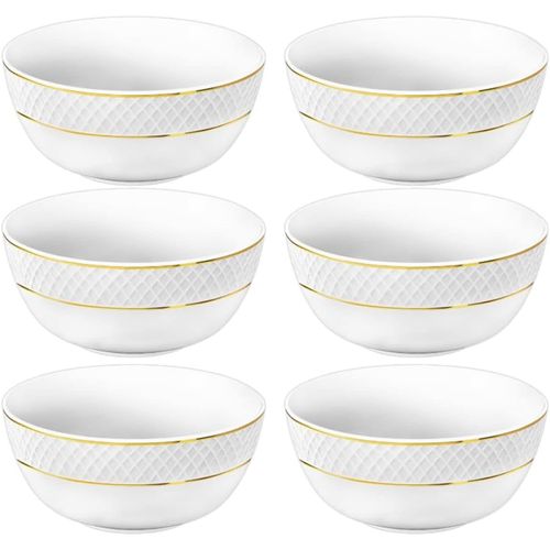 8682455436959 - Salatschalen - 6 Stück - Ø 14cm - Porzellan - Weiß - Schale mit Goldmuster - 600 ml