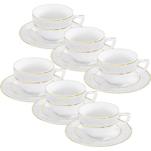 8682455437017 - Tassen mit Untertassen - Goldmuster - 6er-Set - 240 ml - Kaffeetassen aus Porzellan