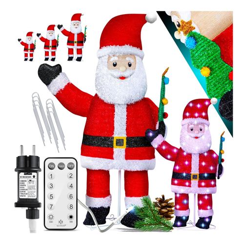 4255598302517 - KESSER® LED Weihnachtsmann Santa mit Fernbedienung - Mit 8 Modi Bunter Farbspiel- Timer 24H Weihnachtsfigur Beleuchtet Weihnachtsdekoration für Indoor & Outdoor IP44 Weihnachtsbeleuchtung