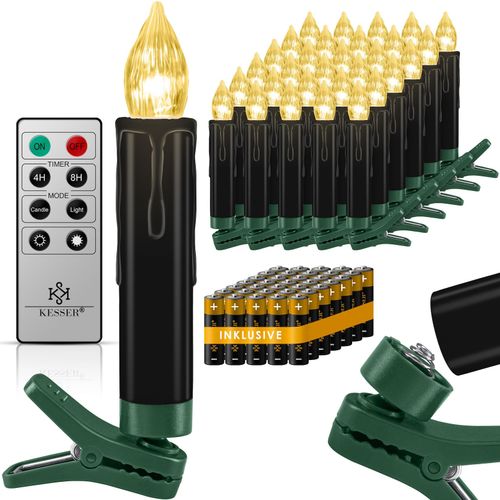 4260751943902 - KESSER® Weihnachtsbaumkerzen 20 LED Inkl Batterien Kabellos - Warmweiß - mit Fernbedienung Funk - Timerfunktion - Flackern - Dimmbar Weihnachtskerzen Christbaumkerzen Befestigungsklammern Kerzen