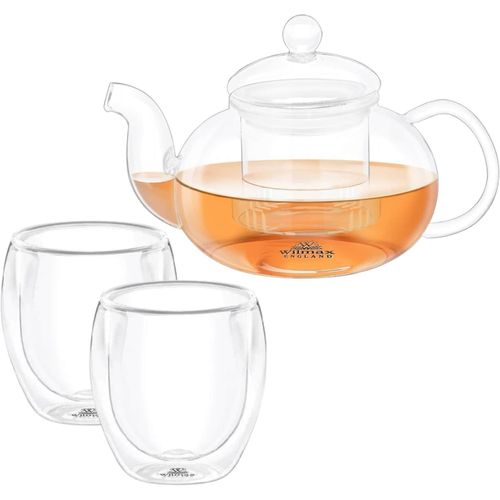8682455437918 - Wilmax Teekanne 700 ml + 2 Thermogläser 250 ml – Glaskanne mit Sieb & Deckel