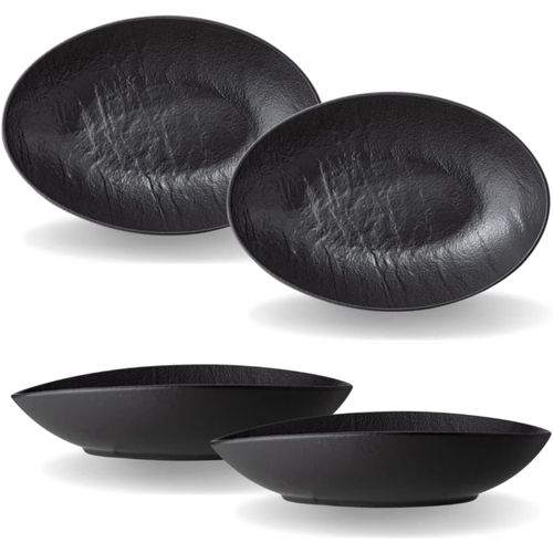 8682455435839 - Wilmax Ovale Schalen 144 cm - 650 ml - 2er Set - Schwarz - Natursteinoptik