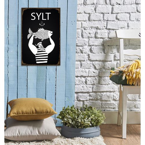 4067437338881 - Metallbild QUEENCE Sylter Fisch Bilder Gr B H 30 cm x 45 cm Metallbild Hochformat 1 St weiß Metallbilder Stahlschilder