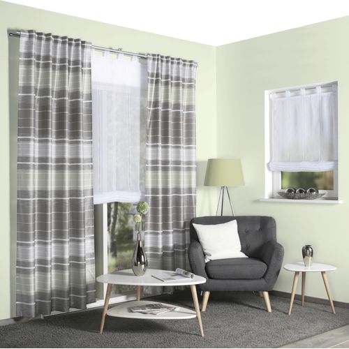 4056751439558 - Vorhang HOME WOHNIDEEN ANOUK Gardinen Gr 160 cm Multifunktionsband 140 cm grün (lindgrün) Esszimmergardinen Kombibandschal Querstreifen ANOUK