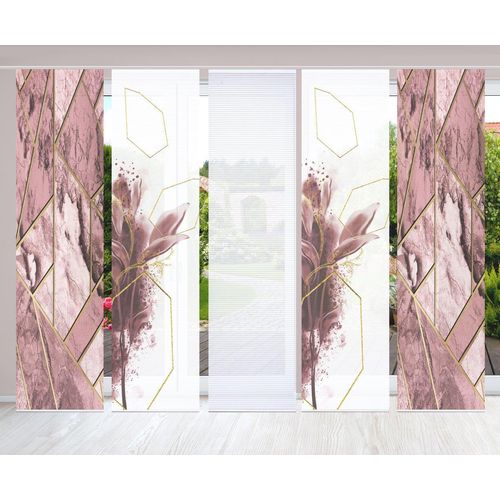 4056751444040 - Schiebegardine HOME IN GREEN SIGNUM Gr 1 rosa B60cm H245cm Polyester Gardinen SET DIGITALDRUCKBAMBUSOPTIK RECYCELT