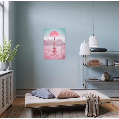 4055065030970 - Leinwandbild KOMAR Vintage Travel Japan - Größe 40 x 60 cm bunt (farbe bild(er) rosa türkis) B40cm Papier Holz Bilder Keilrahmenbild mi Echtholzrahmen