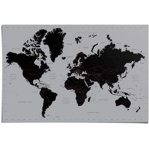 8714597315233 - Poster REINDERS Weltkarte silber (farbe bild(er) silberfarben) B915cm H61cm Papier Bilder