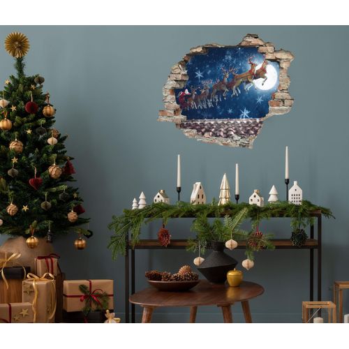 4067437116441 - 3D-Wandtattoo QUEENCE Rehntiere am Himmel blau B60cm H50cm T03cm Vinyl Wandtattoos selbstklebender Wandsticker Weihnachten