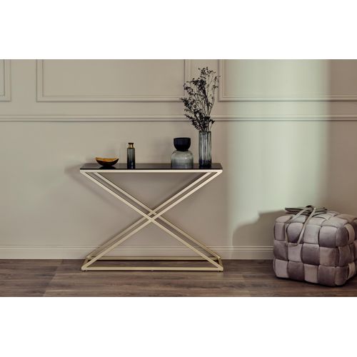 4050088033960 - Konsolentisch JAHNKE XTRA CONSOLE gold (schwarzglas gold goldfarben schwarzglas) B100cm H76cm T30cm Tische Konsole Beistelltisch in Gold-Look aus Sicherheitsglas gefertigt