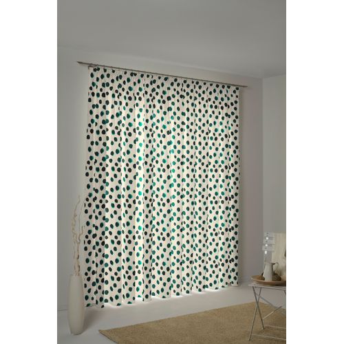 4004567291556 - Vorhang ADAM Dots grün (naturweiß dunkelgrün) B145cm H225cm Jacquard Baumwolle (Bio-Baumwolle) Leinen Gardinen Vorhang Dots aus Leinen und Bio-Baumwolle Kräuselband (1 St)