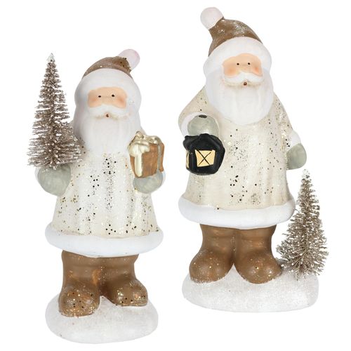 4019844789299 - Dekofigur IGEA Nikolaus aus Keramik 2er Set gold (weiß gold) B7cm H21cm Keramik Dekofiguren Mit Baum Laterne Geschenk Figur Dekoration Weihnachtsdeko
