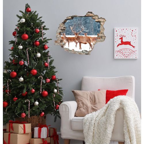 4067437116380 - 3D-Wandtattoo QUEENCE Hirsch im Schnee weiß B60cm H50cm T03cm Vinyl Wandtattoos selbstklebender Wandsticker Weihnachten