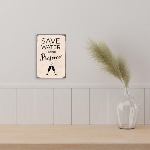 4067437108774 - Alu-Dibond-Druck QUEENCE Save Water rosa (farbe bild(er) rosa) B20cm H30cm T02cm Alu Dibond Bilder Prosecco rosa Schild