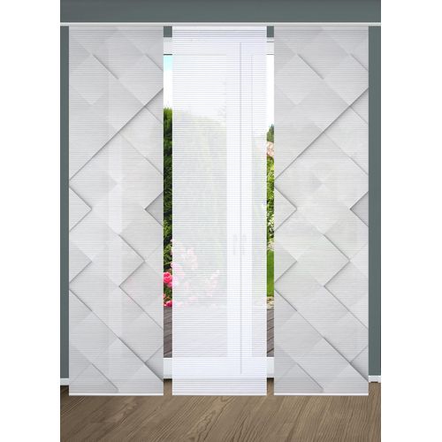 4056751515474 - Schiebegardine HOME IN GREEN SYLVIA Gr 1 grau B60cm H245cm Polyester Gardinen SET DIGITALDRUCKBAMBUSOPTIK RECYCELT