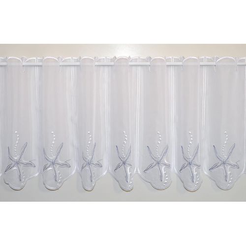 4028298295850 - Scheibengardine STICKEREIEN PLAUEN Seestern Gr 1 weiß (weiß blau) B95cm H40cm Voile Polyester Gardinen